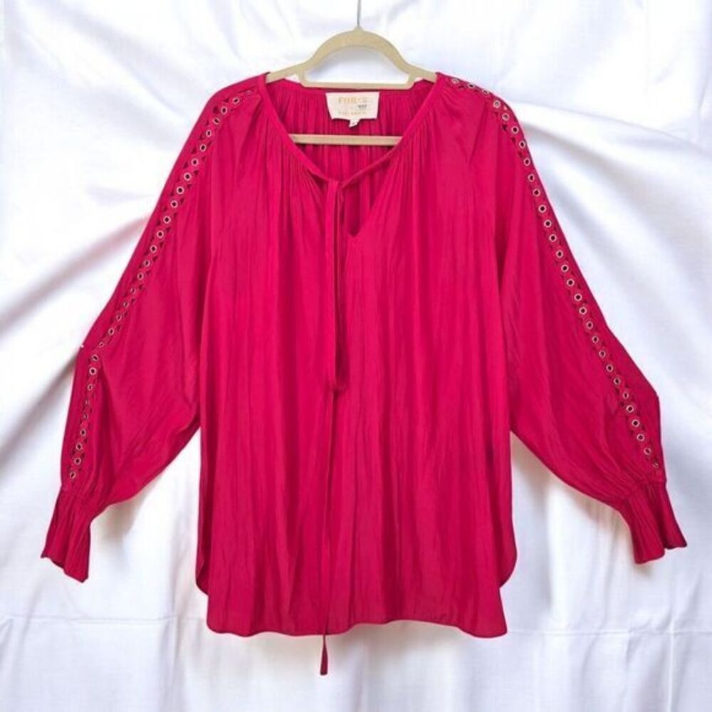 Ramy Brook For Love 2 Fuchsia Pink Grommet Sleeve Peasant Blouse Large Oversized